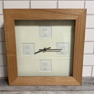 Pottery Barn Style Wood Framed 12” x 12” Clock with Photo Wall Hanging